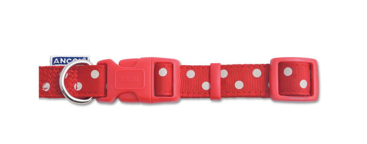 Ancol Nylon Red Polka Dot Vintage Adjustable Collar
