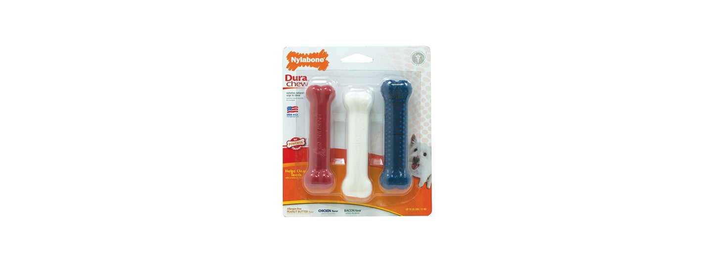 Nylabone Extreme Chew Triple Pack Peanut Butter, Beef & Bacon Small