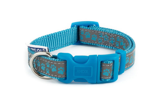 Ancol Fashion Nylon Adjustable Blue Paw Dog Collar