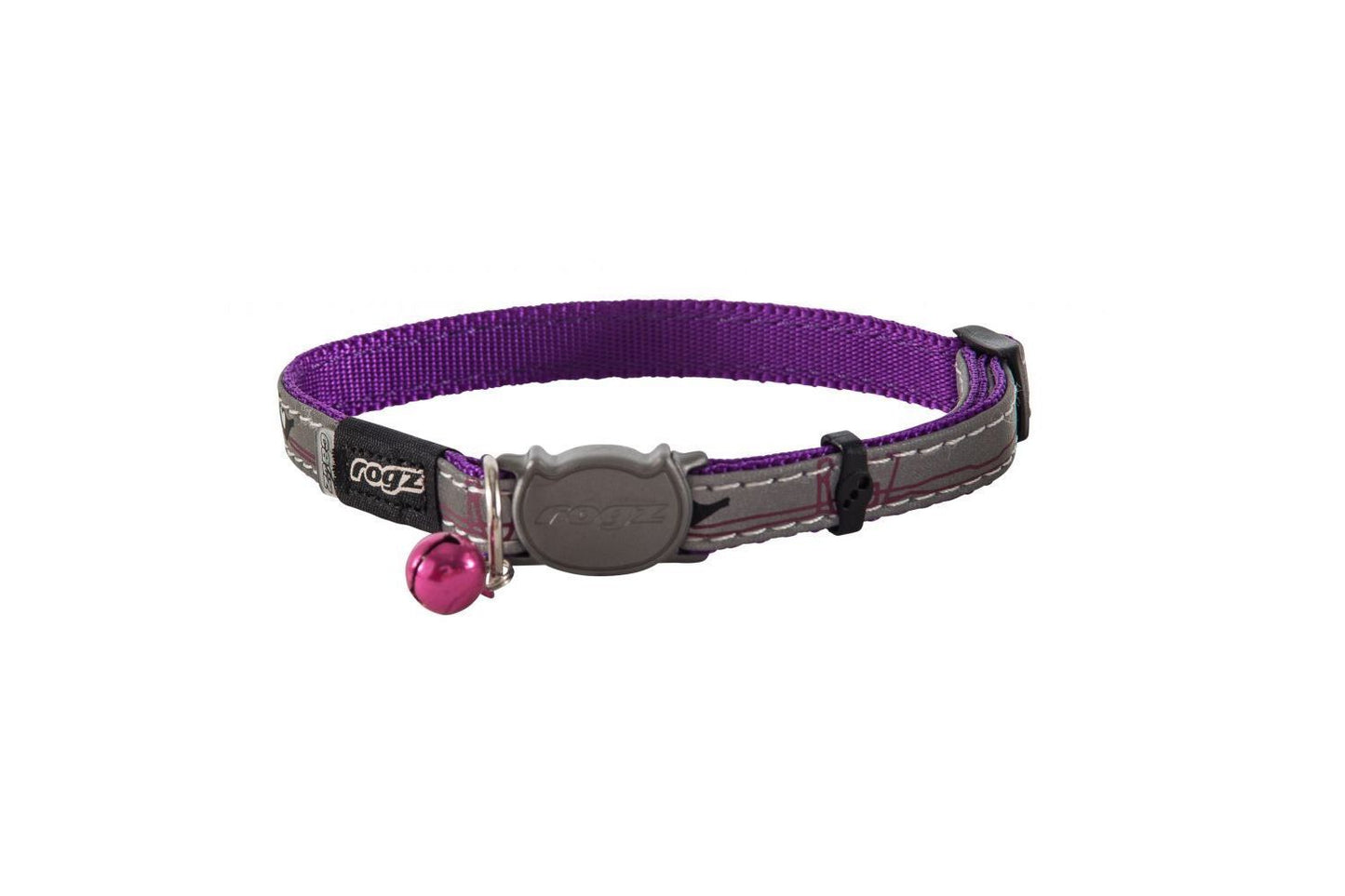 Rogz Night Catz Purple Budgies Cat Collar 20 - 31cm