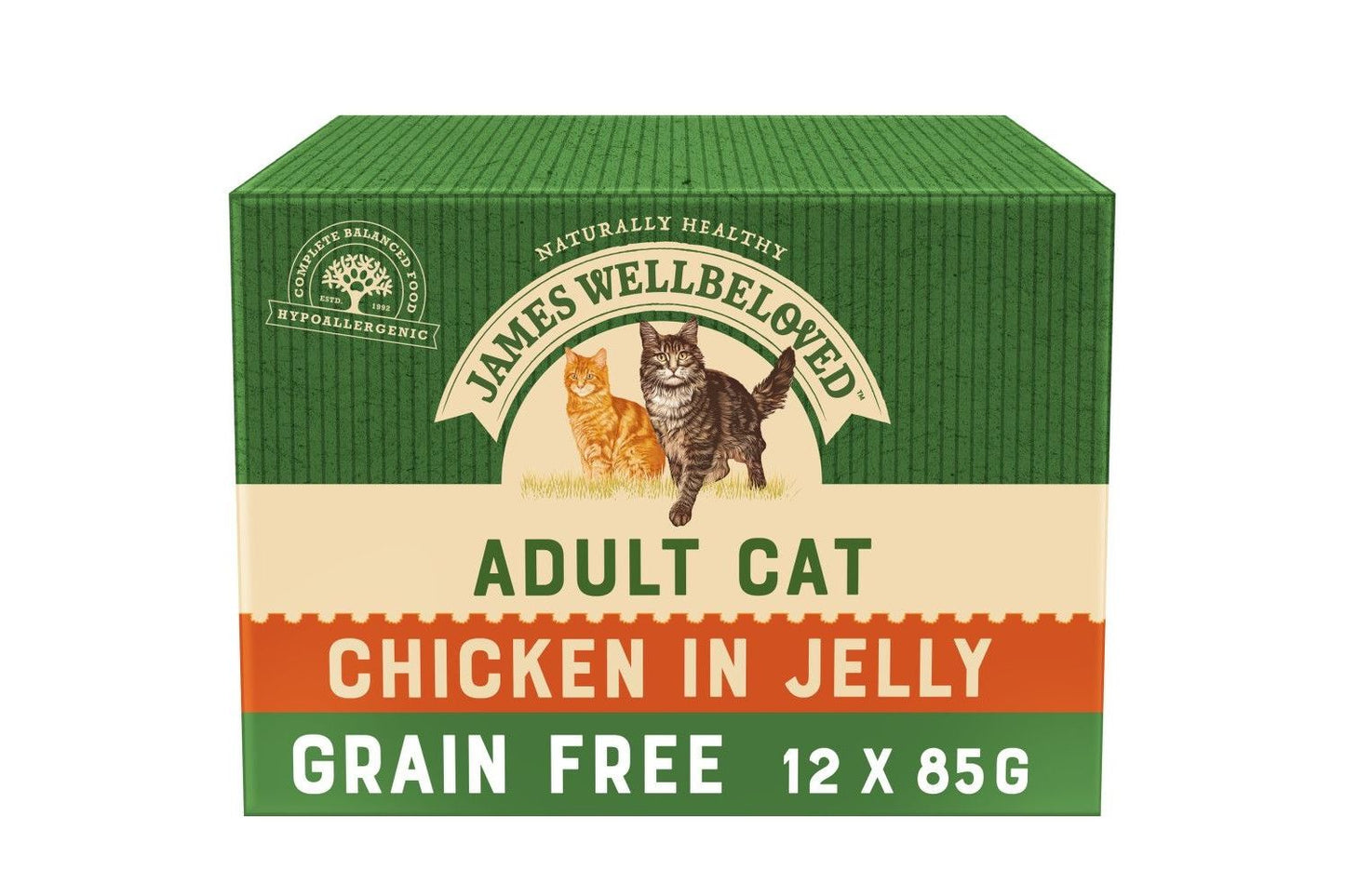 12 X James Wellbeloved Adult Cat Food Grain Free Pouches Chicken In Jelly 85g