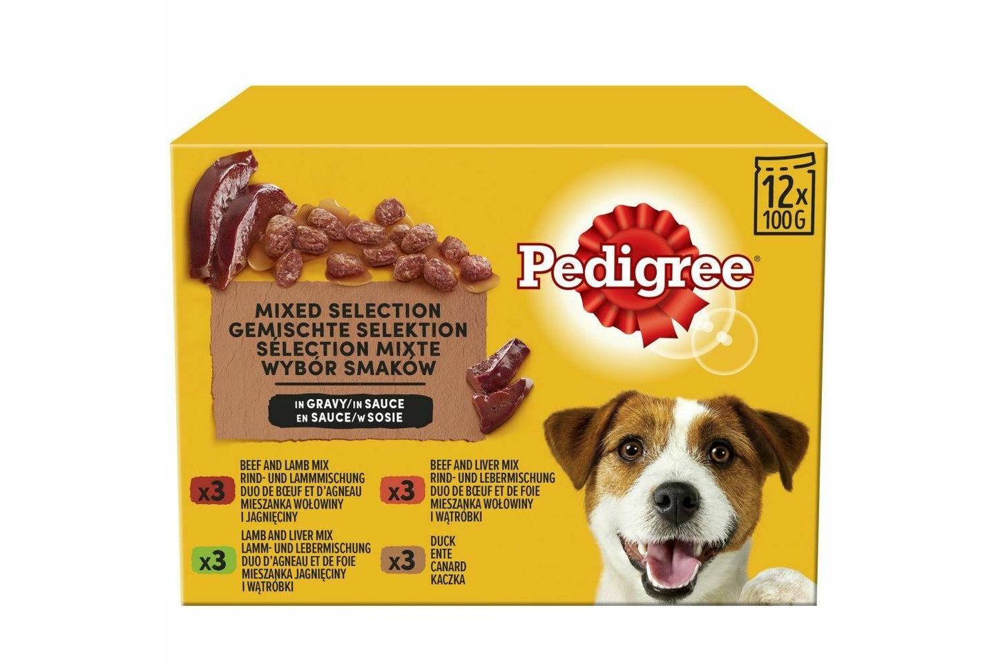 12 X Pedigree Wet Dog Food Pouches Beef, Liver And Vegetables In Gravy 100g