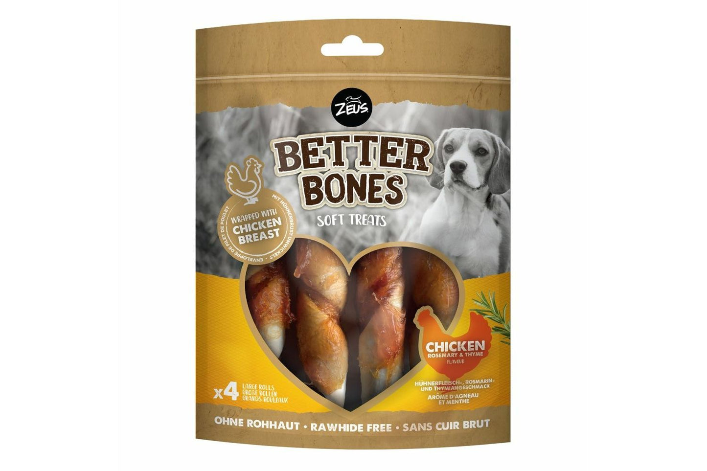 Zeus Better Bones Chicken Dog Treats Large Rolls 160g