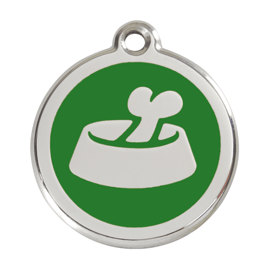  Red Dingo Stainless Steel Engraved Dog Tag Bone In Bowl Green