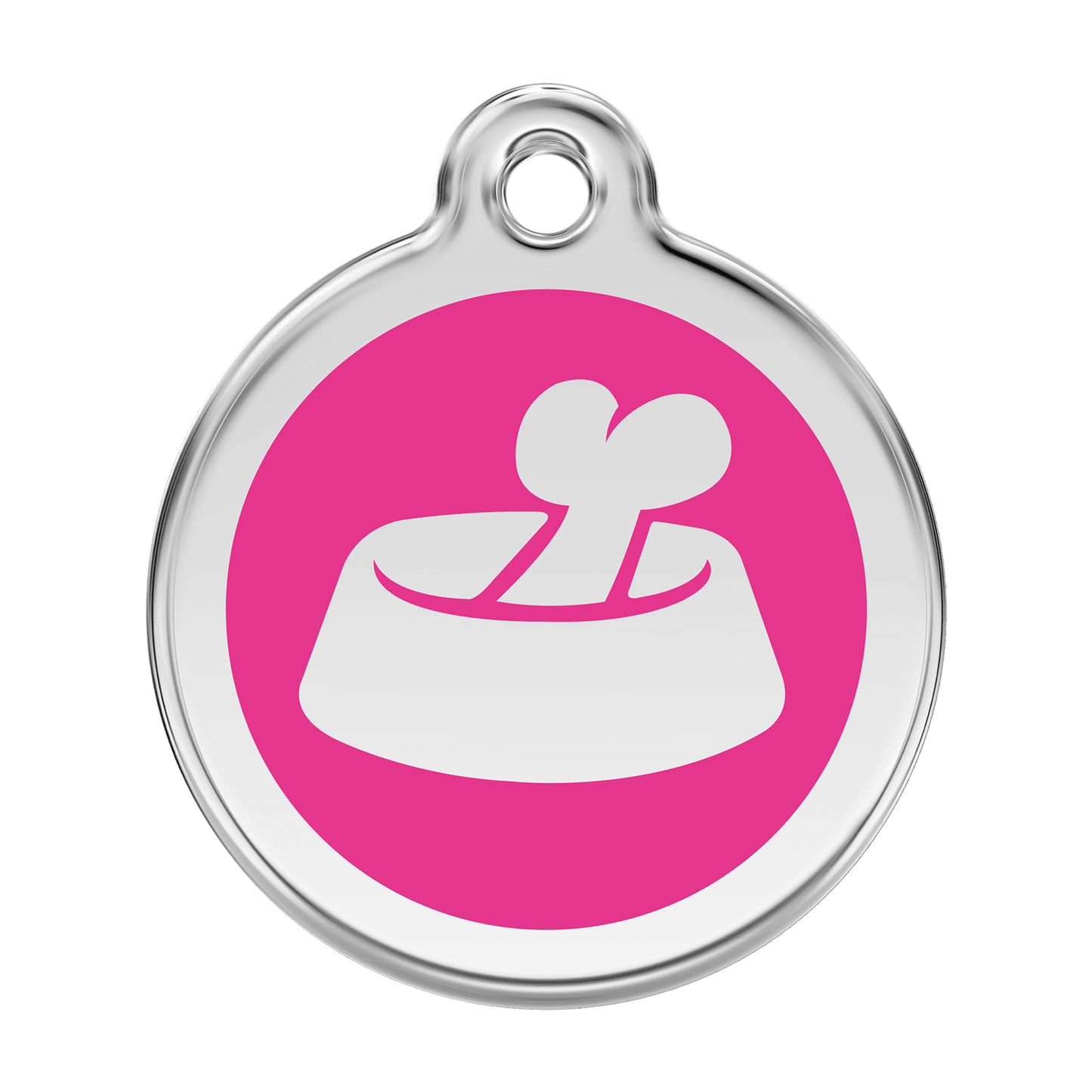  Red Dingo Stainless Steel Engraved Dog Tag Bone In Bowl Hot Pink