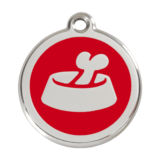  Red Dingo Stainless Steel Engraved Dog Tag Bone In Bowl Red