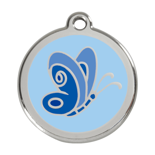  Red Dingo Stainless Steel Engraved Dog Tag Butterfly Light Blue