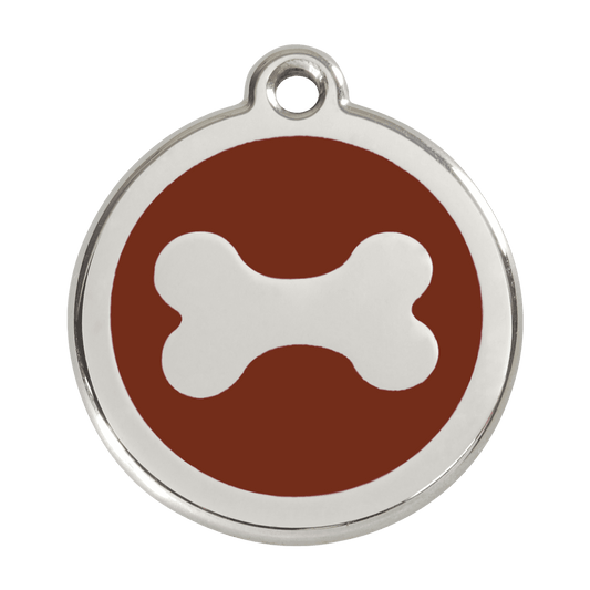  Red Dingo Stainless Steel Engraved Dog Tag Bone Brown