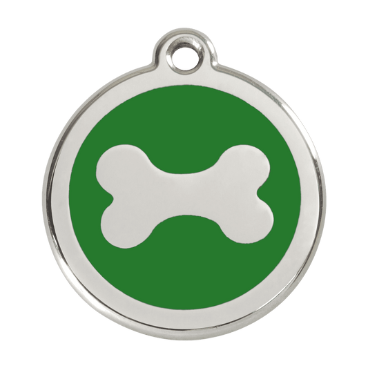  Red Dingo Stainless Steel Engraved Dog Tag Bone Green