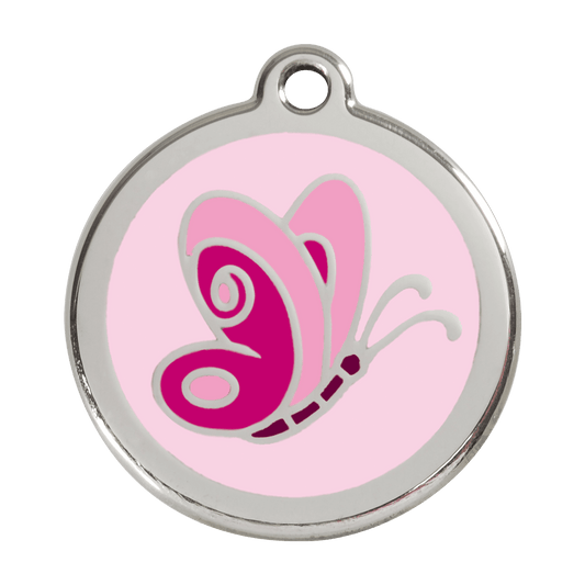  Red Dingo Stainless Steel Engraved Dog Tag Butterfly Pink
