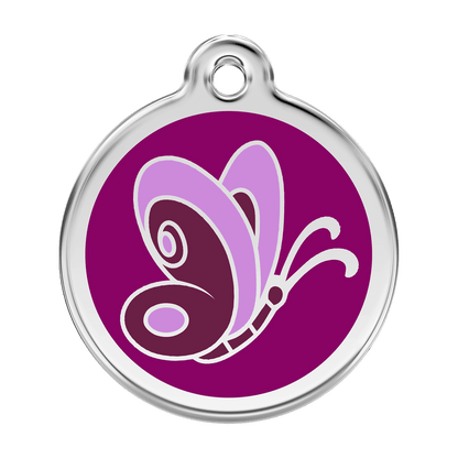 Red Dingo Stainless Steel Engraved Dog Tag Butterfly Purple