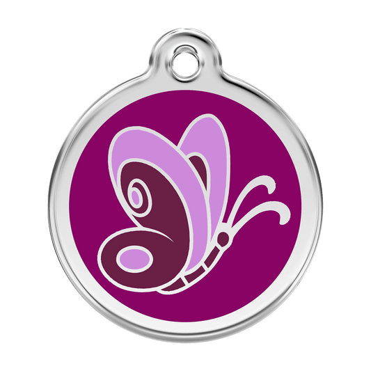  Red Dingo Stainless Steel Engraved Dog Tag Butterfly Purple