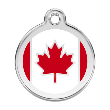  Red Dingo Stainless Steel Engraved Dog Tag Canadian Flag Red