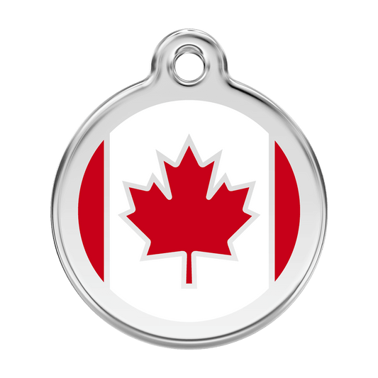  Red Dingo Stainless Steel Engraved Dog Tag Canadian Flag Red