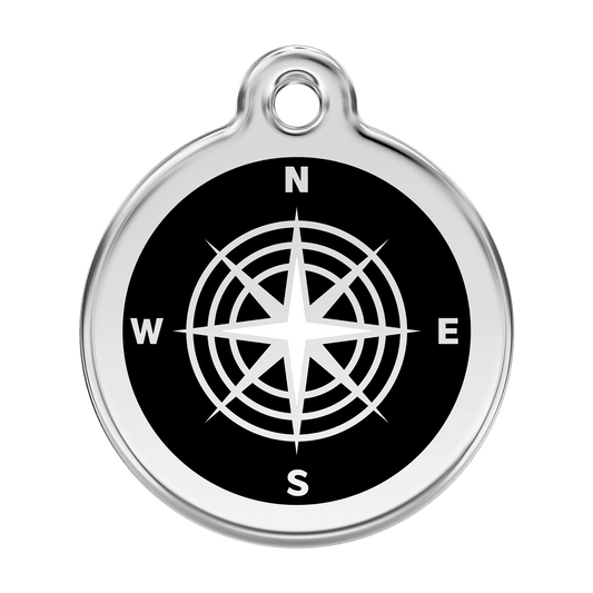  Red Dingo Stainless Steel Engraved Dog Tag Compass Black