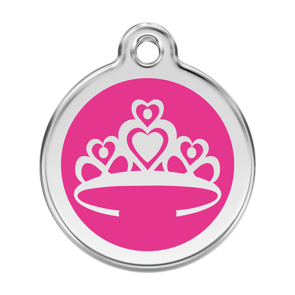  Red Dingo Stainless Steel Engraved Dog Tag Crown Hot Pink