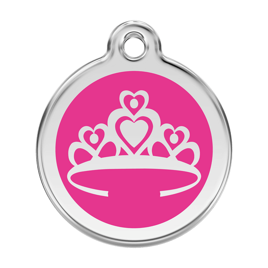  Red Dingo Stainless Steel Engraved Dog Tag Crown Hot Pink