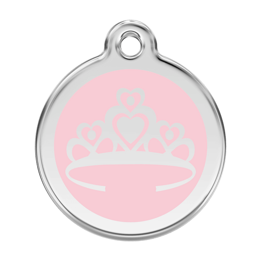  Red Dingo Stainless Steel Engraved Dog Tag Crown Pink