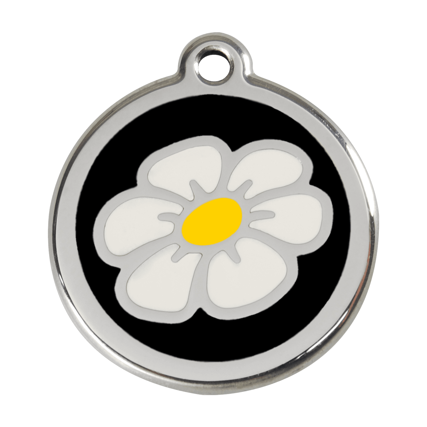  Red Dingo Stainless Steel Engraved Dog Tag Daisy Flower Black