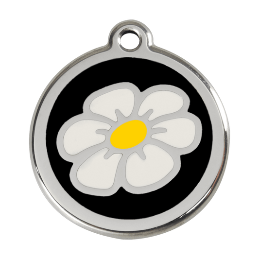  Red Dingo Stainless Steel Engraved Dog Tag Daisy Flower Black