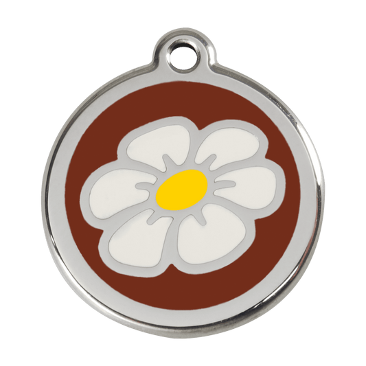  Red Dingo Stainless Steel Engraved Dog Tag Daisy Flower Brown