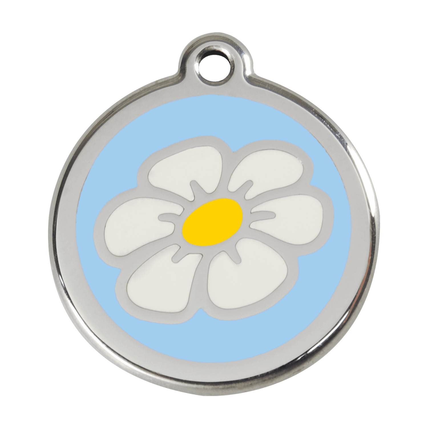  Red Dingo Stainless Steel Engraved Dog Tag Daisy Flower Light Blue