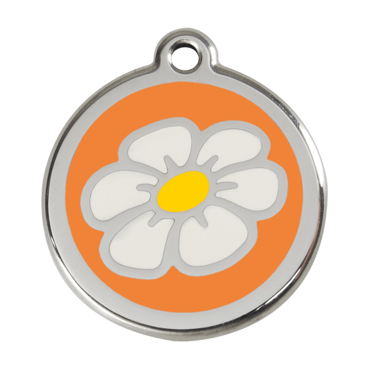  Red Dingo Stainless Steel Engraved Dog Tag Daisy Flower Orange
