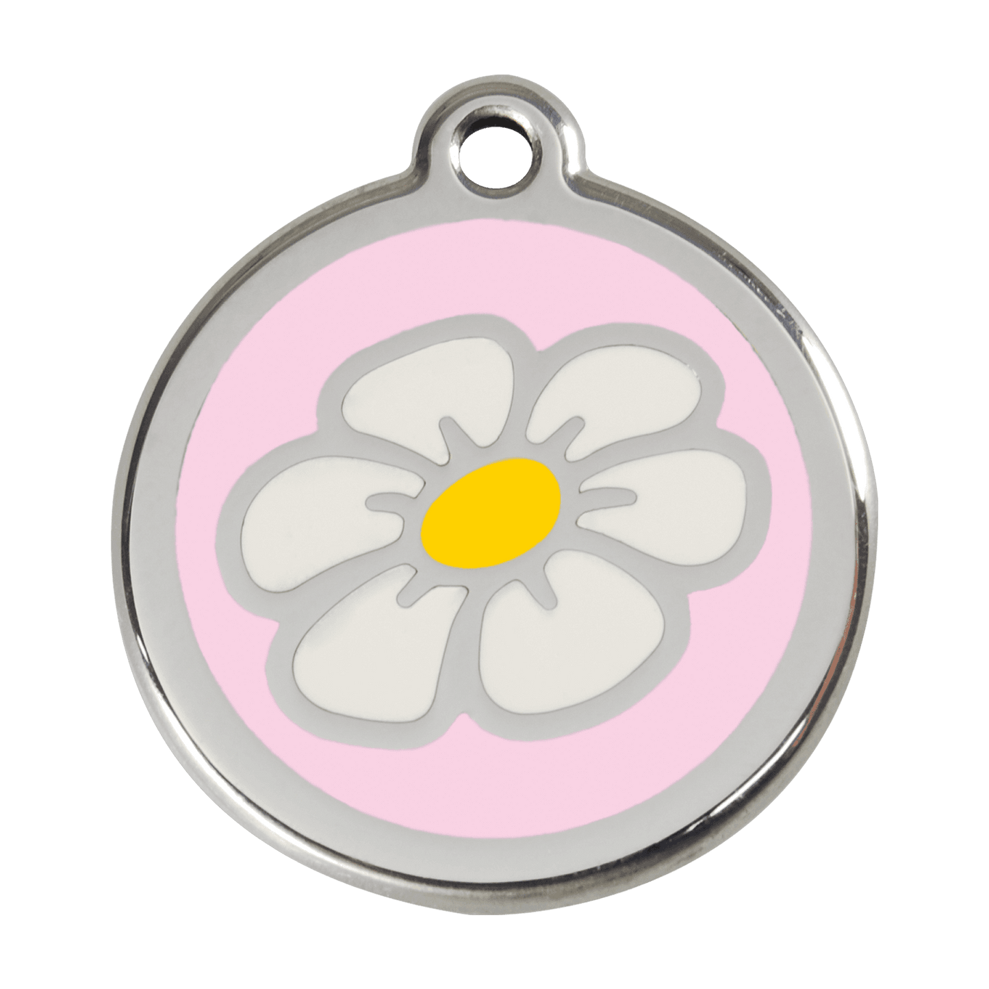  Red Dingo Stainless Steel Engraved Dog Tag Daisy Flower Pink