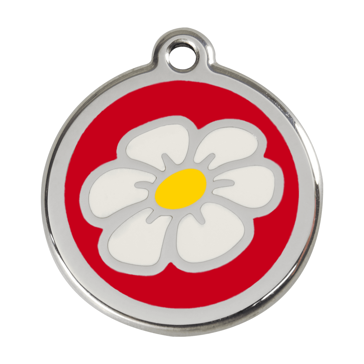  Red Dingo Stainless Steel Engraved Dog Tag Daisy Flower Red