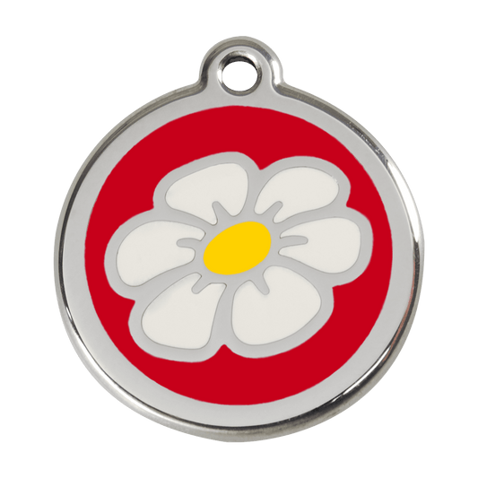  Red Dingo Stainless Steel Engraved Dog Tag Daisy Flower Red