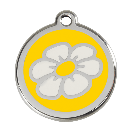 Red Dingo Stainless Steel Engraved Dog Tag Daisy Flower Yellow