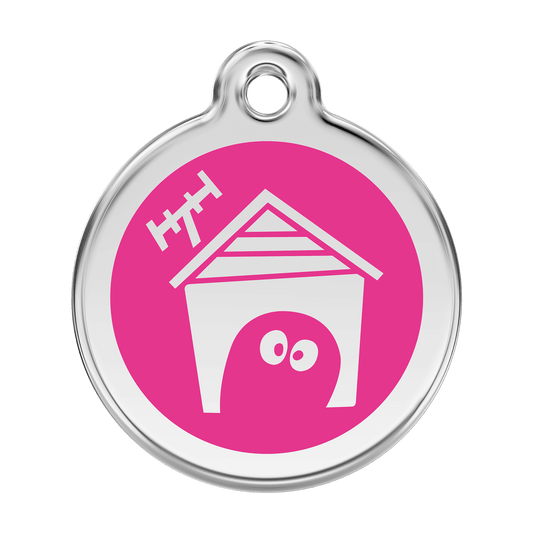  Red Dingo Stainless Steel Engraved Dog Tag Dog House Hot Pink