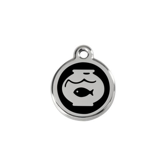  Red Dingo Stainless Steel Engraved Cat Tag Fish Bowl Black