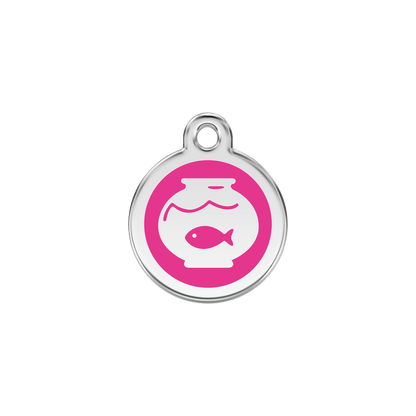  Red Dingo Stainless Steel Engraved Cat Tag Fish Bowl Hot Pink