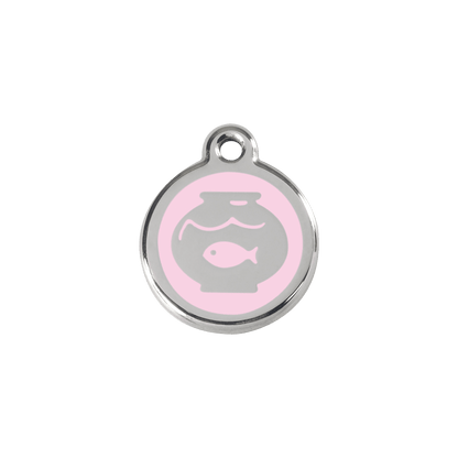  Red Dingo Stainless Steel Engraved Cat Tag Fish Bowl Pink