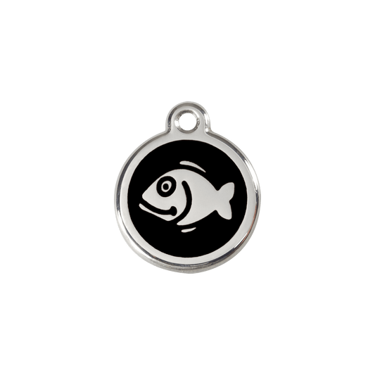  Red Dingo Stainless Steel Engraved Cat Tag Fish Black