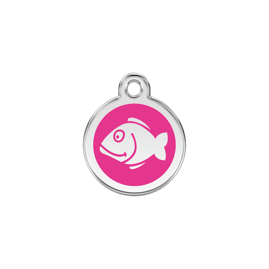  Red Dingo Stainless Steel Engraved Cat Tag Fish Hot Pink