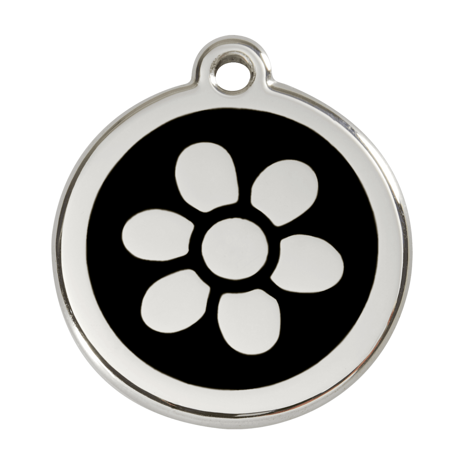  Red Dingo Stainless Steel Engraved Dog Tag Flower Black