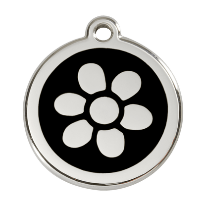  Red Dingo Stainless Steel Engraved Dog Tag Flower Black