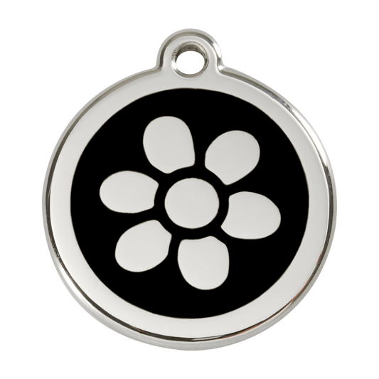  Red Dingo Stainless Steel Engraved Dog Tag Flower Black