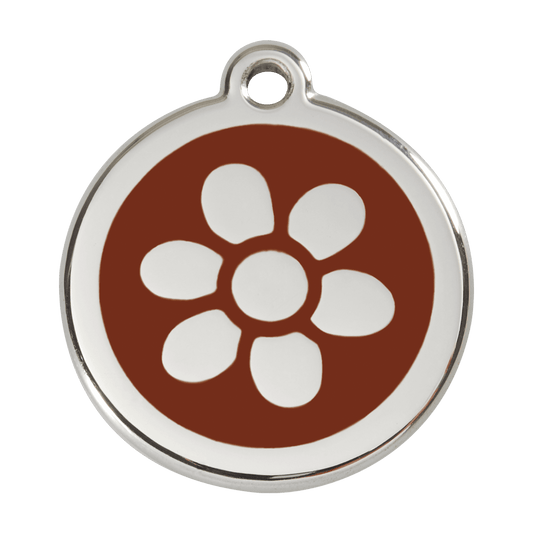  Red Dingo Stainless Steel Engraved Dog Tag Flower Brown
