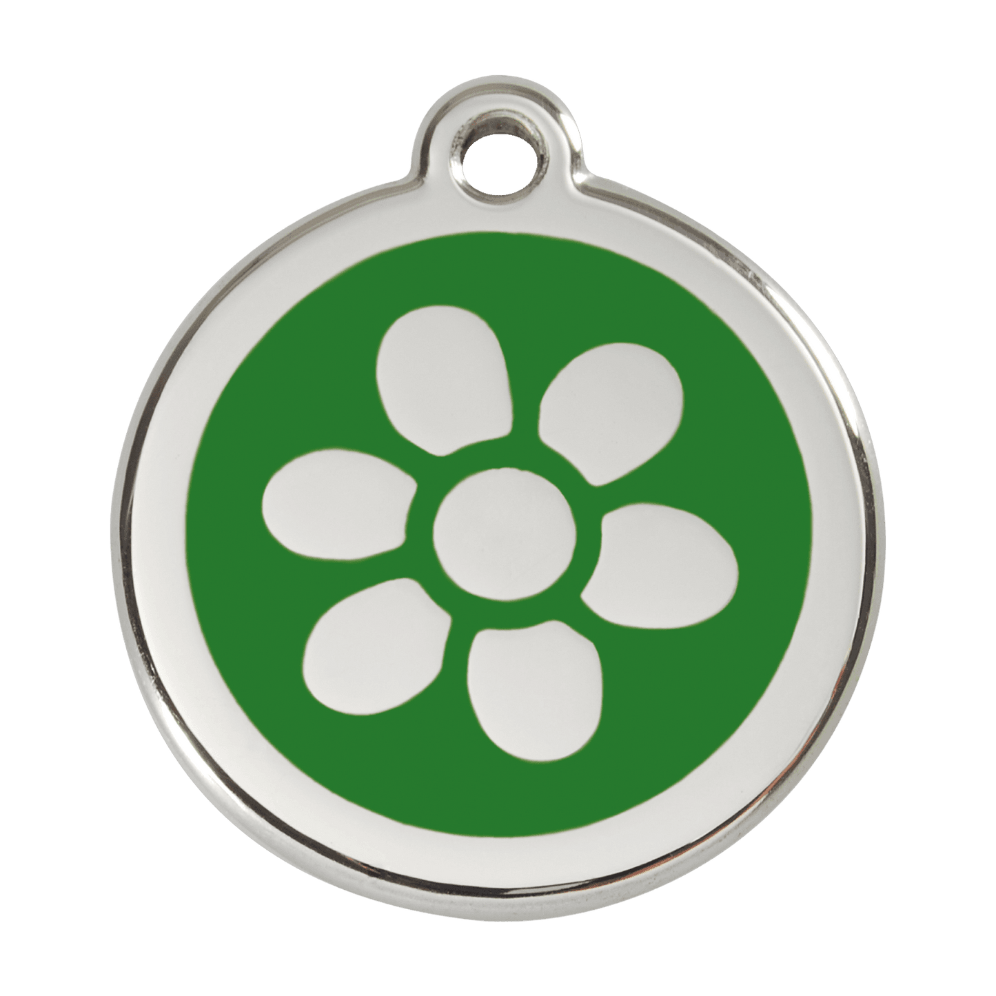  Red Dingo Stainless Steel Engraved Dog Tag Flower Green
