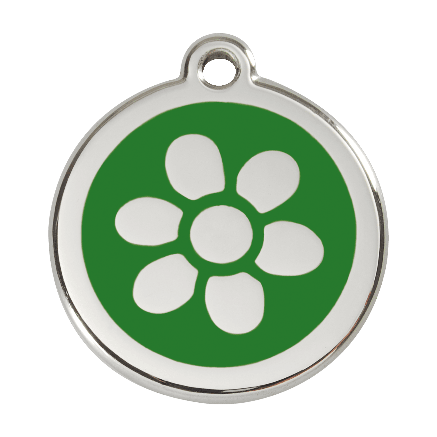  Red Dingo Stainless Steel Engraved Dog Tag Flower Green