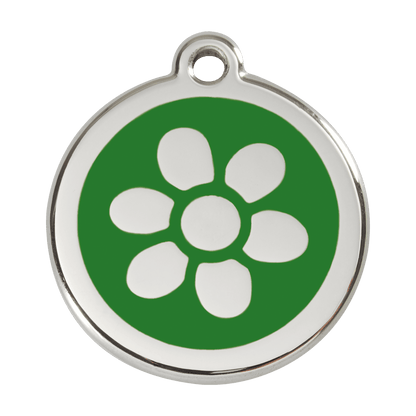  Red Dingo Stainless Steel Engraved Dog Tag Flower Green