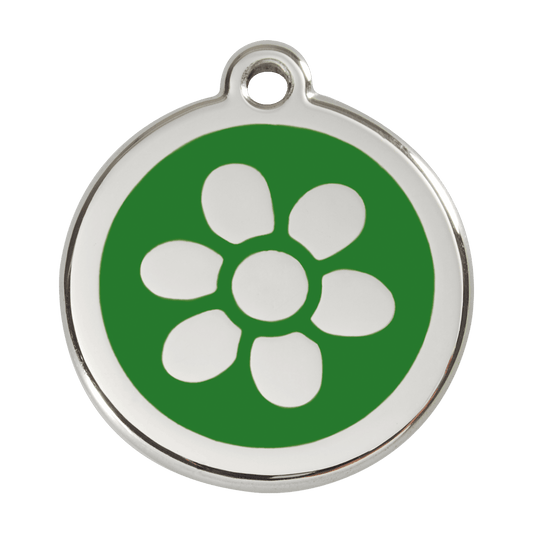  Red Dingo Stainless Steel Engraved Dog Tag Flower Green