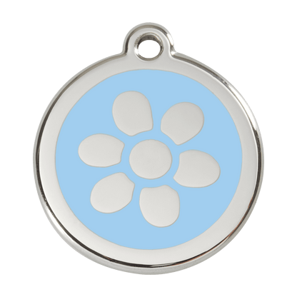  Red Dingo Stainless Steel Engraved Dog Tag Flower Light Blue
