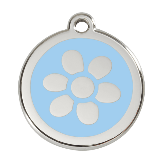  Red Dingo Stainless Steel Engraved Dog Tag Flower Light Blue