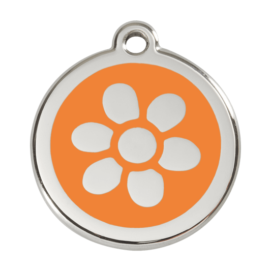  Red Dingo Stainless Steel Engraved Dog Tag Flower Orange