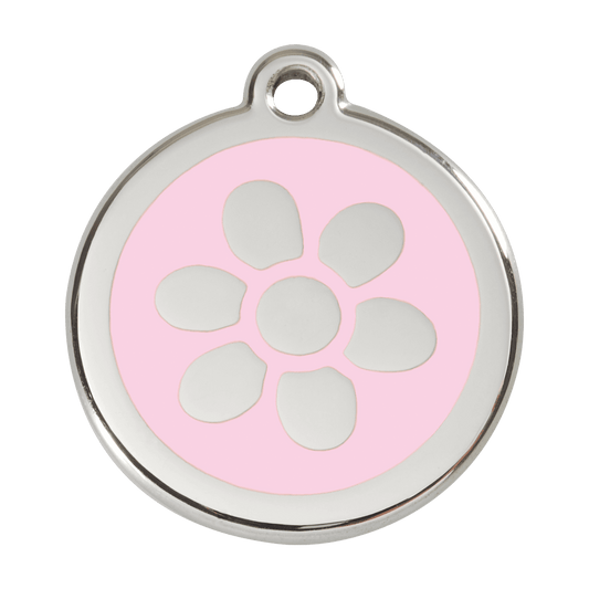  Red Dingo Stainless Steel Engraved Dog Tag Flower Pink
