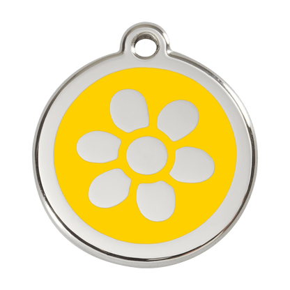  Red Dingo Stainless Steel Engraved Dog Tag Flower Yellow